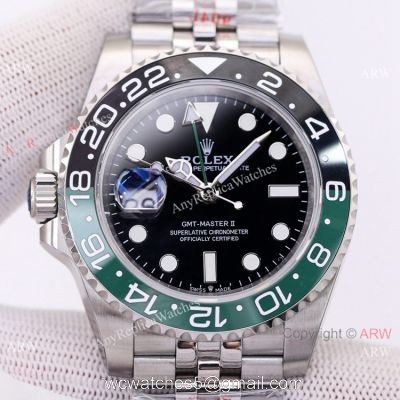 Left-Hand Rolex Watch GMT Master II &8216;Sprite with Green and Black Bezel Watch Super Clone 3186 Movement watches