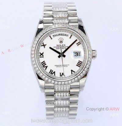 (EWF) Highest Quality Rolex Day-Date Wrist 36mm White Roman Dial Diamond Band watches