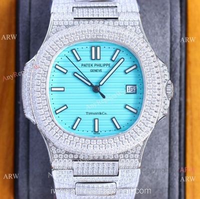Iced Out Patek Philippe Nautilus Baby-Blue limited edition Watch for 170th anniversary watches