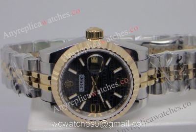 Copy Rolex Lady Datejust 2-Tone Black Wave Dial High Qualtiy Watch 36mm watches
