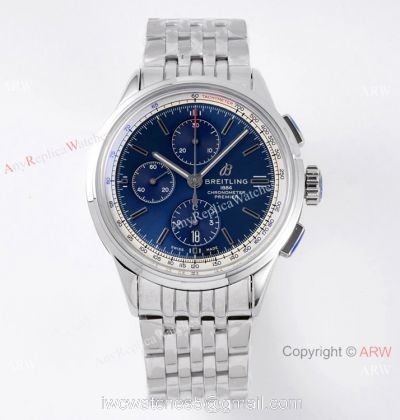 2021 New Copy Breitling Premier Chronograph BLS A7750 SS Blue Dial Watch 42mm watches