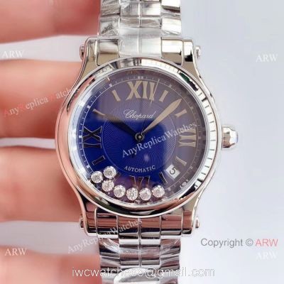 YF Swiss Replica Chopard HAPPY SPORT Ladies Watch Stainless Steel Blue Dial watches
