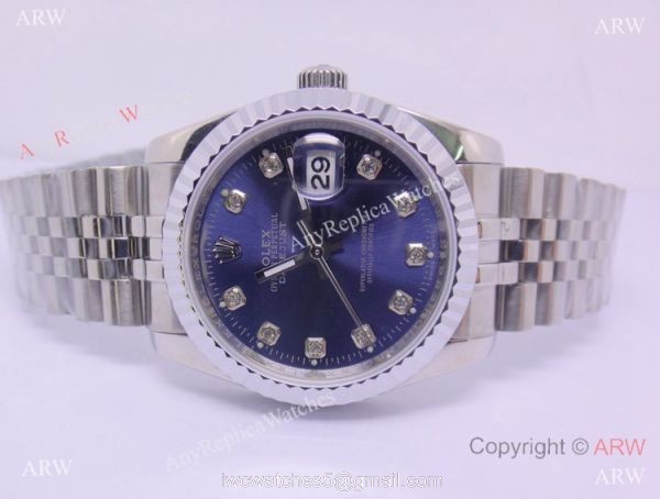 Rolex Datejust Silver Steel Blue Face Diamond Hour Markers Mens Watch Rolex Datejust Silver Steel Blue Face Diamond Hour Markers Mens Watch