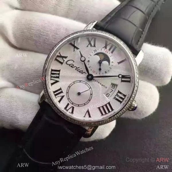 Copy Swiss Cartier Louis Moon Phase Watch SS Diamond Bezel Copy Swiss Cartier Louis Moon Phase Watch SS Diamond Bezel