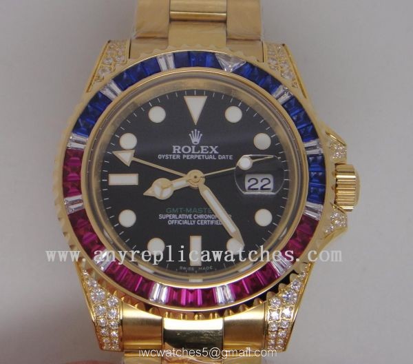 Rolex GMT Master 2 Rainbow Diamond Bezel All Gold Replica Watch Rolex GMT Master 2 Rainbow Diamond Bezel All Gold Replica Watch