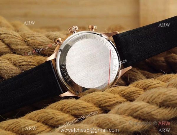 Fake IWC Portuguese Rose Gold Chronograph Watch Black Leather Band Fake IWC Portuguese Rose Gold Chronograph Watch Black Leather Band