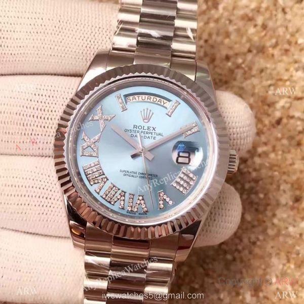 High Quality Rolex Day Date Ice Blue Replica 40MM Watch MingZhu Movement High Quality Rolex Day Date Ice Blue Replica 40MM Watch MingZhu Movement