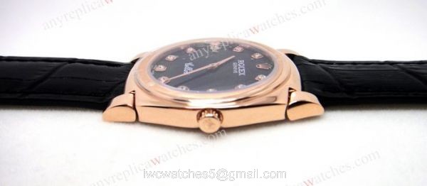 Rolex Cellini Rose Gold Black Diamond Markers Black Leather Japan Grade Rolex Cellini Rose Gold Black Diamond Markers Black Leather Japan Grade