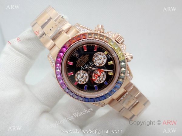 Newest Rolex Daytona Rainbow 40mm watch Rose Gold Automatic Movement Newest Rolex Daytona Rainbow 40mm watch Rose Gold Automatic Movement