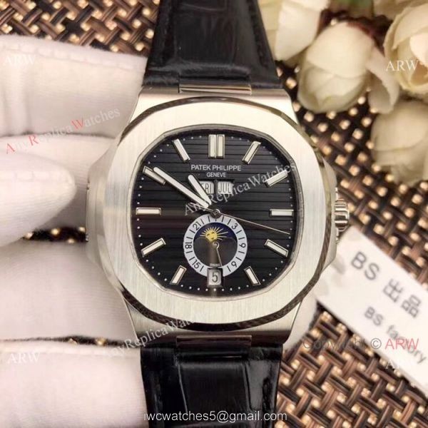 New Patek Philippe Nautilus White Face Annual Calendar Watch Brown Leather Strap New Patek Philippe Nautilus White Face Annual Calendar Watch Brown Leather Strap
