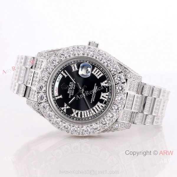 Day Date Rolex Diamond Bezel Replica Watch Stainless Steel Black Dial 43mm Day Date Rolex Diamond Bezel Replica Watch Stainless Steel Black Dial 43mm