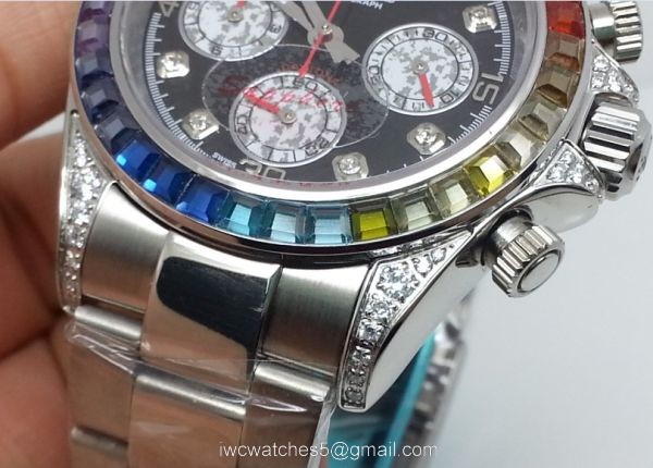 Rolex Rainbow Daytona Watch SS Diamonds on lugs AAA Super Quality Rolex Rainbow Daytona Watch SS Diamonds on lugs AAA Super Quality