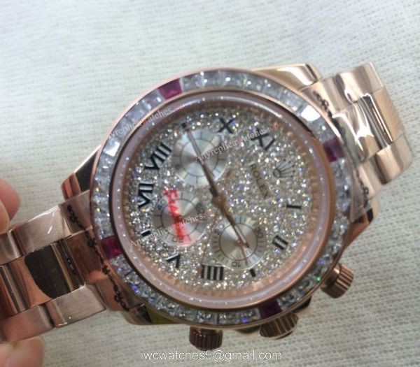 Fake Rolex with Diamond Bezel Daytona Watch 40mm Rose Gold Fake Rolex with Diamond Bezel Daytona Watch 40mm Rose Gold