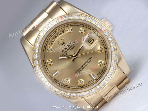 Copy Rolex Gold DayDate Watch Diamond Bezel Gold Face Copy Rolex Gold DayDate Watch Diamond Bezel Gold Face