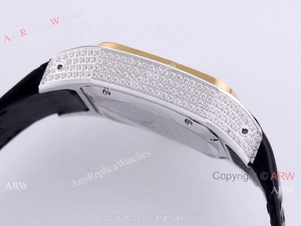 Iced Out Cartier Santos Watch Two Tone Case Automatic Movement Iced Out Cartier Santos Watch Two Tone Case Automatic Movement