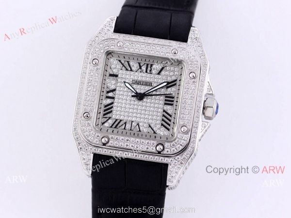AAA Copy Cartier Santos De Iced Out Watch Automatic Movement AAA Copy Cartier Santos De Iced Out Watch Automatic Movement