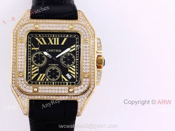 Iced Out Cartier Santos VK Chronograph Watch Blue Dial 45mm Iced Out Cartier Santos VK Chronograph Watch Blue Dial 45mm