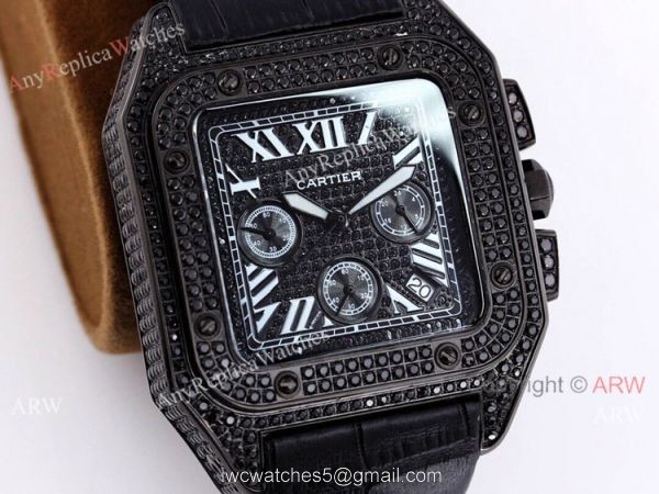 Knockoff Cartier Santos Chronograph Watch Black Diamonds Knockoff Cartier Santos Chronograph Watch Black Diamonds