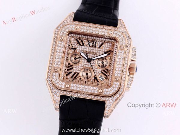 Knockoff Cartier Santos Chronograph Watch Rose Gold Diamond 45mm Knockoff Cartier Santos Chronograph Watch Rose Gold Diamond 45mm