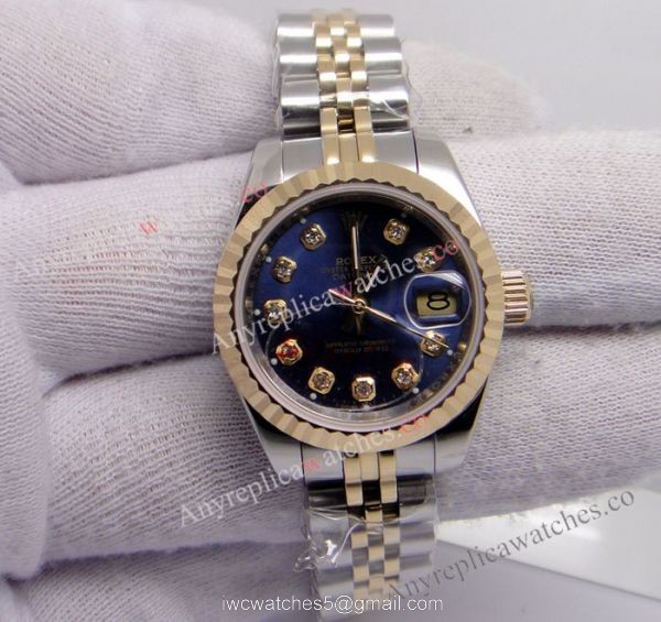 Copy Rolex Datejust 2-Tone Watch Blue Face For Ladies Copy Rolex Datejust 2-Tone Watch Blue Face For Ladies