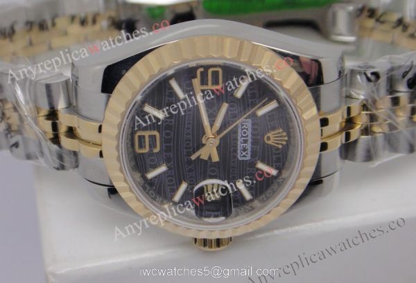 Copy Rolex Lady Datejust 2-Tone Black Wave Dial High Qualtiy Watch 36mm Copy Rolex Lady Datejust 2-Tone Black Wave Dial High Qualtiy Watch 36mm