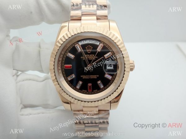 Rose Gold Black Dial Rolex Day-Date II 40mm Replica Watch Rose Gold Black Dial Rolex Day-Date II 40mm Replica Watch