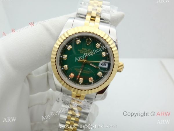 Replica Diamond Rolex Datejust 2-Tone Green Face Watch 31mm Ladies Replica Diamond Rolex Datejust 2-Tone Green Face Watch 31mm Ladies