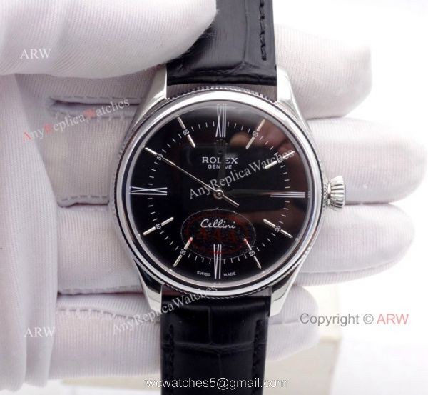 High Quality Rolex Geneve Cellini Black Face Sapphire glass Black Leather Watch High Quality Rolex Geneve Cellini Black Face Sapphire glass Black Leather Watch