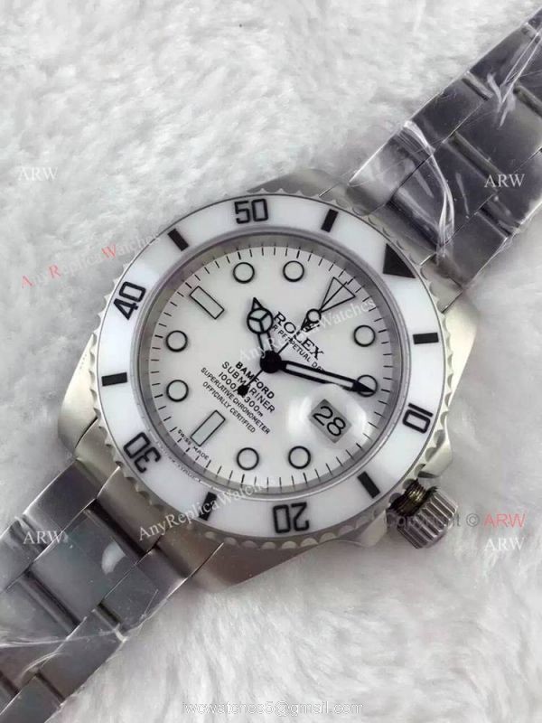 Replica Rolex Bamford Submariner Watch White Face/Ceramic Bezel/SS Replica Rolex Bamford Submariner Watch White Face/Ceramic Bezel/SS
