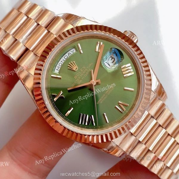 Noob Factory Rolex Day Date Rose Gold Olive Green Dial Swiss Replica Watch For Men Noob Factory Rolex Day Date Rose Gold Olive Green Dial Swiss Replica Watch For Men