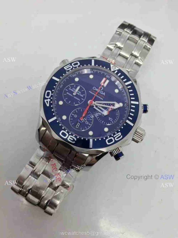 Grade 1A Swiss Omega Seamaster 300 Replica Watch SS Blue Chronograph Dial Grade 1A Swiss Omega Seamaster 300 Replica Watch SS Blue Chronograph Dial