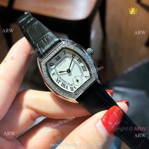 Low Price Cartier Rose Gold Gray Leather Band Ladies Watch 26mm Low Price Cartier Rose Gold Gray Leather Band Ladies Watch 26mm