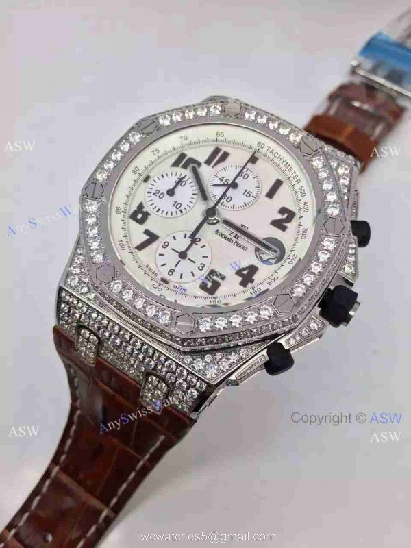 Replica Swiss Audemars Piguet Watch Diamond case Brown Leather Watch Band Replica Swiss Audemars Piguet Watch Diamond case Brown Leather Watch Band