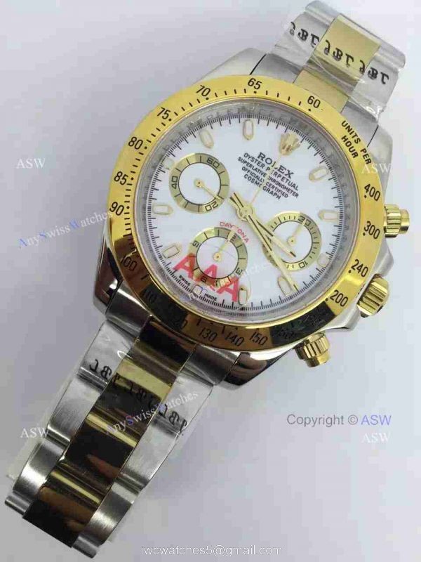 Copy Swiss Grade Rolex Valjoux 7750 Daytona Watch 2-Tone White Dial Copy Swiss Grade Rolex Valjoux 7750 Daytona Watch 2-Tone White Dial