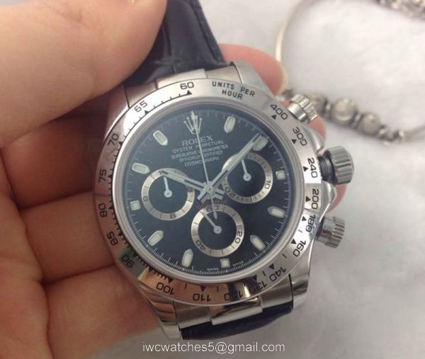 AAA Grade Copy Rolex Daytona Valjoux 7750 watch: SS Black Leather Strap watch AAA Grade Copy Rolex Daytona Valjoux 7750 watch: SS Black Leather Strap watch