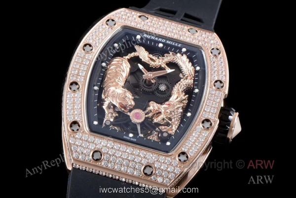 KV Factory Crazy Richard Mille RM051 Tiger Dragon rose gold with diamonds Skeleton Replica Watches KV Factory Crazy Richard Mille RM051 Tiger Dragon rose gold with diamonds Skeleton Replica Watches