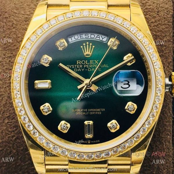 (EWF )Swiss 3255 Rolex Oyster Perpetual Day Date Fake Watch Yellow Gold Green Dial (EWF )Swiss 3255 Rolex Oyster Perpetual Day Date Fake Watch Yellow Gold Green Dial