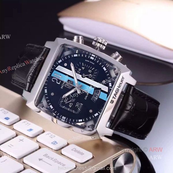 Tag Heuer Monaco Calibre 12 Replica Watch SS Black Red/Blue Line Dial Tag Heuer Monaco Calibre 12 Replica Watch SS Black Red/Blue Line Dial