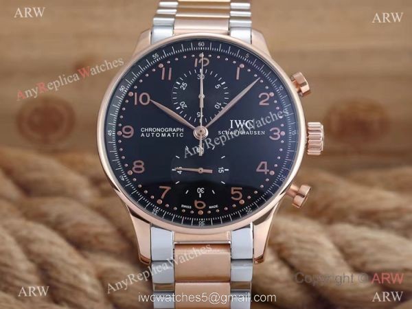 IWC Portuguese Black Face 2-Tone Rose Gold Case Copy Watch IWC Portuguese Black Face 2-Tone Rose Gold Case Copy Watch