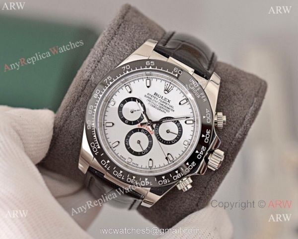 Best Quality Copy Rolex Daytona Watch White Dial Black Leather Strap Best Quality Copy Rolex Daytona Watch White Dial Black Leather Strap