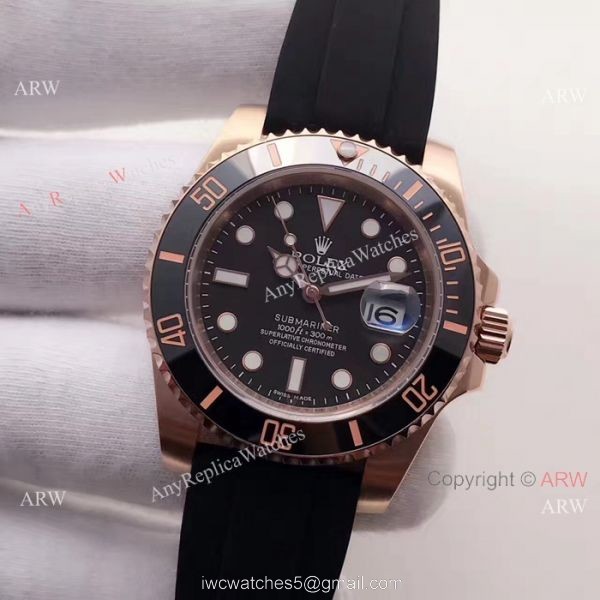 Swiss ETA2836 Rolex Submariner Rose Gold Rubber Strap Watch 40mm Swiss ETA2836 Rolex Submariner Rose Gold Rubber Strap Watch 40mm
