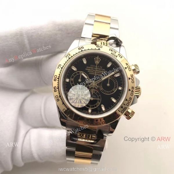 JF Swiss Grade Replica Rolex Daytona Valjoux 7750 Watch Two Tone and Black JF Swiss Grade Replica Rolex Daytona Valjoux 7750 Watch Two Tone and Black