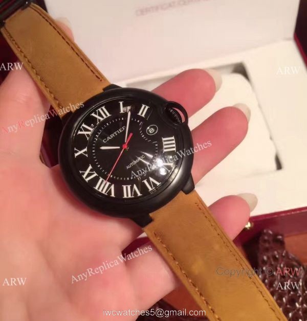 Buy Replica Cartier Ballon Bleu Automatic Watch Brown Leather ADLC coating Case Buy Replica Cartier Ballon Bleu Automatic Watch Brown Leather ADLC coating Case