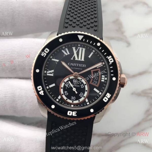 Swiss Grade Cartier Calibre Diver 42mm Watch Rose Gold Fluted Bezel Swiss Grade Cartier Calibre Diver 42mm Watch Rose Gold Fluted Bezel