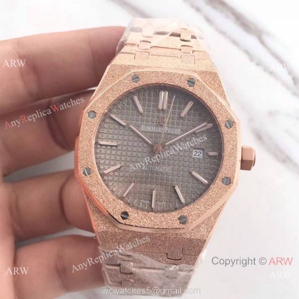 JF Factory Replica Audemars Piguet Frosted Rose Gold Gray Face 41mm Watch JF Factory Replica Audemars Piguet Frosted Rose Gold Gray Face 41mm Watch