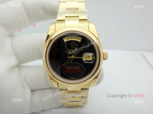 Replica Rolex Yellow Gold Black Onyx Dial Day Date Watch Replica Rolex Yellow Gold Black Onyx Dial Day Date Watch