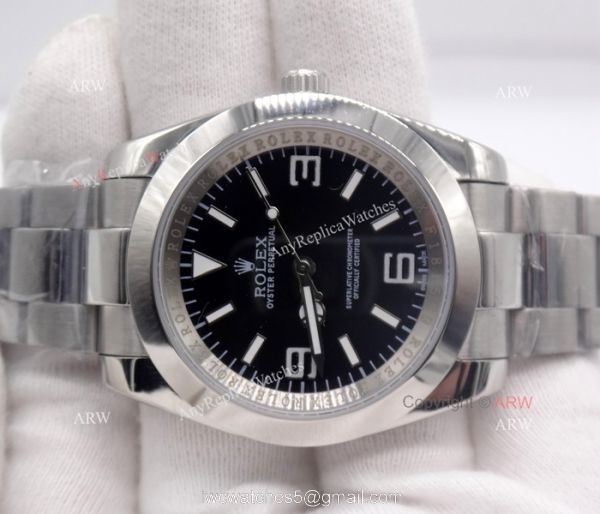 Rolex Explorer Men 40mm Watch Black Face Stainless Steel Replica Watch Rolex Explorer Men 40mm Watch Black Face Stainless Steel Replica Watch