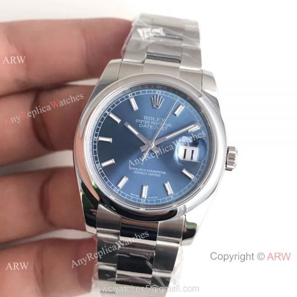 AR Factory Copy Rolex Oyster DateJust SS Blue Face Watch SWISS 3135 AR Factory Copy Rolex Oyster DateJust SS Blue Face Watch SWISS 3135