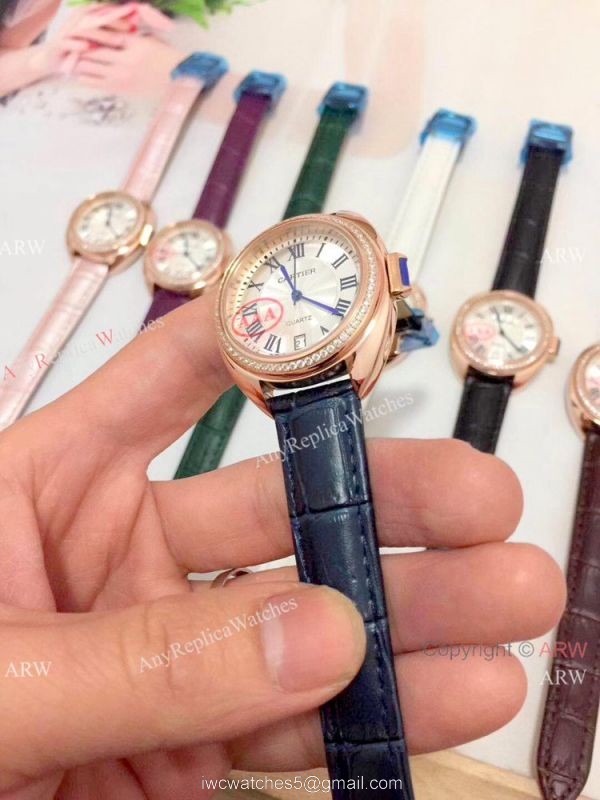 Fake Cle de Cartier Roman Dial Rose Gold Diamond watch Women Size Fake Cle de Cartier Roman Dial Rose Gold Diamond watch Women Size