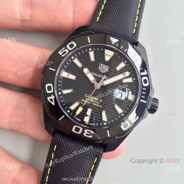 Swiss Grade Copy TAG HEUER Aquaracer Calibre 5 Black Steel 43mm Watch Swiss Grade Copy TAG HEUER Aquaracer Calibre 5 Black Steel 43mm Watch